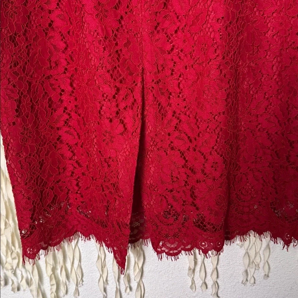 J. Crew Red Lace Pintuck Below Knee Pencil Skirt size 14